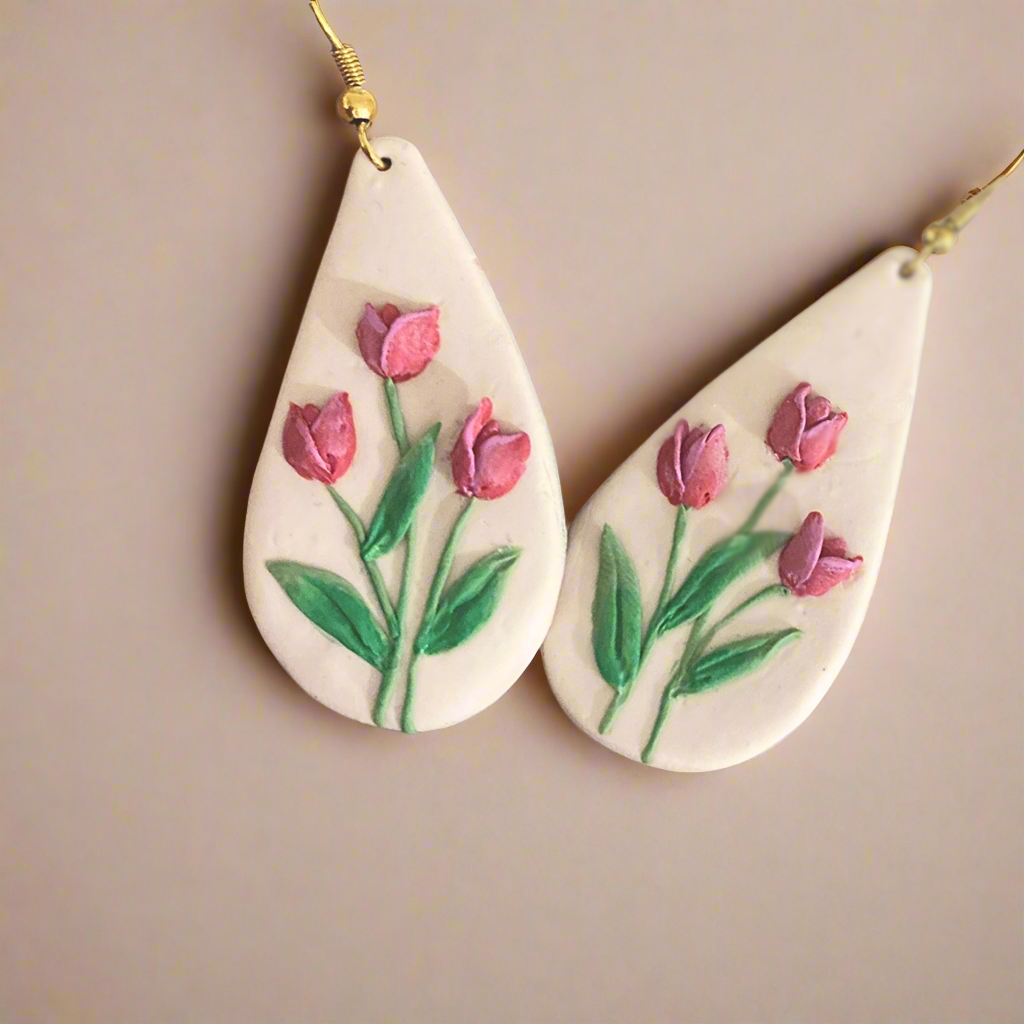 Pink Tulips Drop Earrings