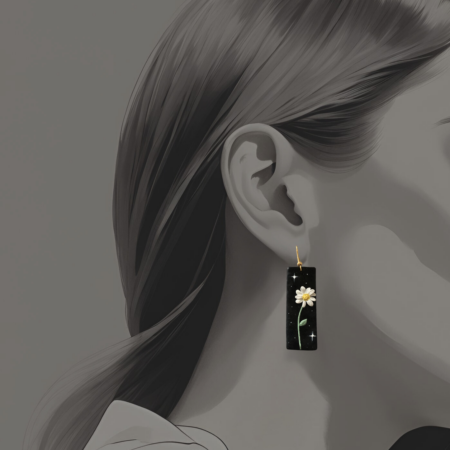 Midnight Daisy Drop Earrings
