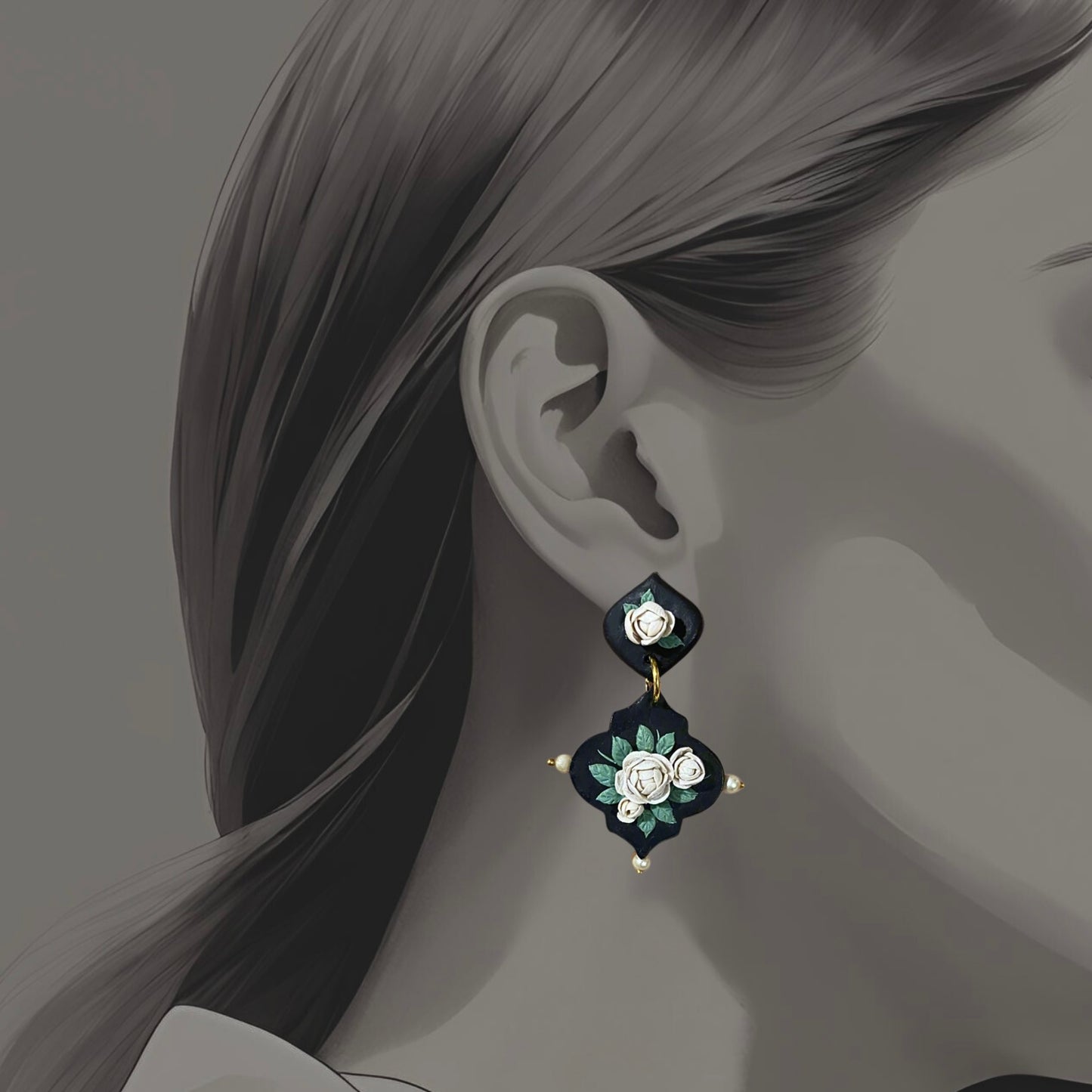 Ivory Noir Dangler Earrings