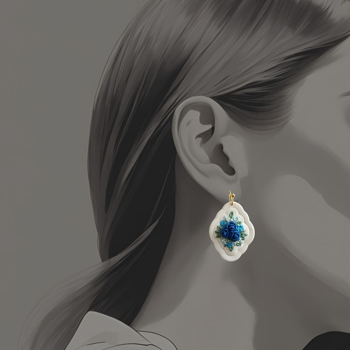 Blue Rosettes Drop Earrings