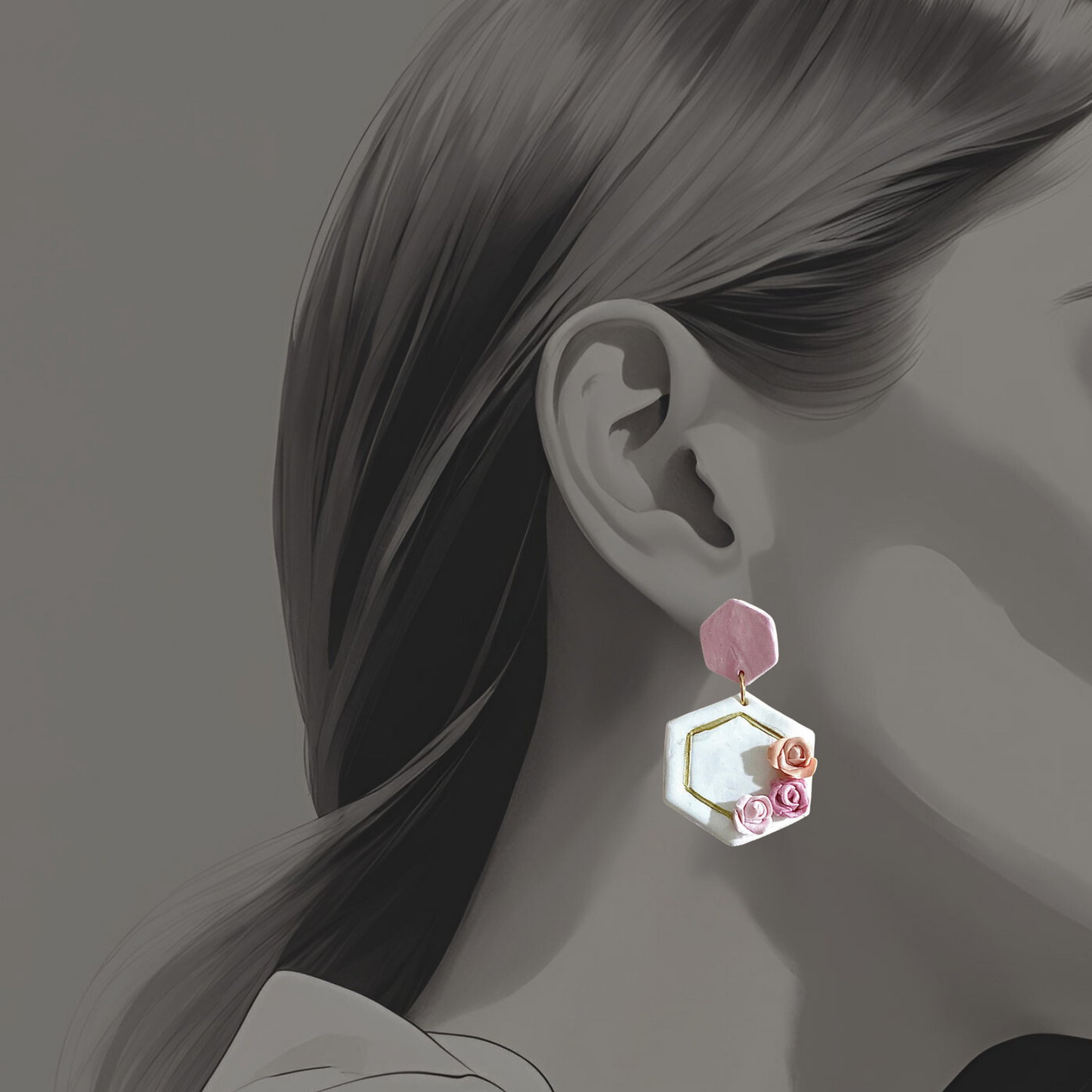 Pink Rose Dangle Earrings