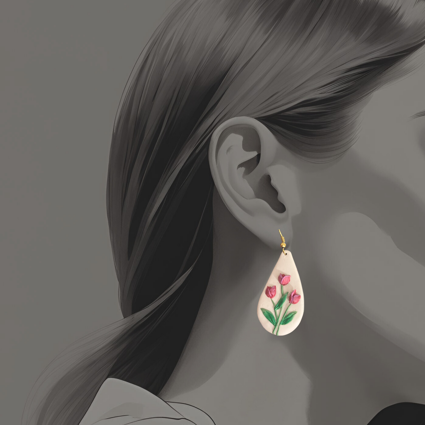 Pink Tulips Drop Earrings