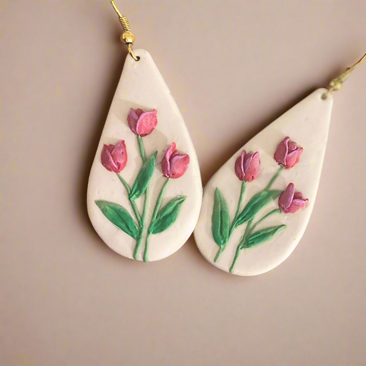 Pink Tulips Drop Earrings