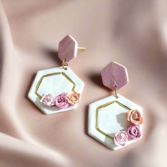 Pink Rose Dangle Earrings