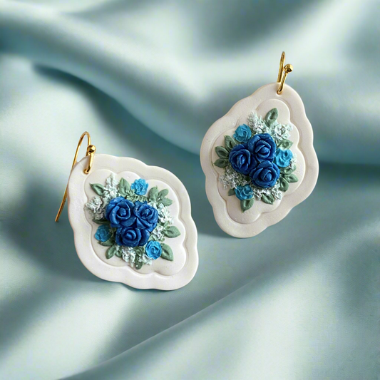 Blue Rosettes Drop Earrings