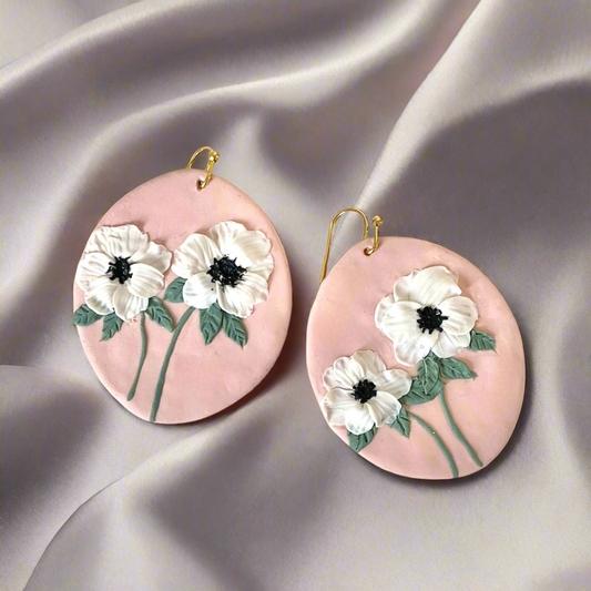 White Poppy Drop Earrings