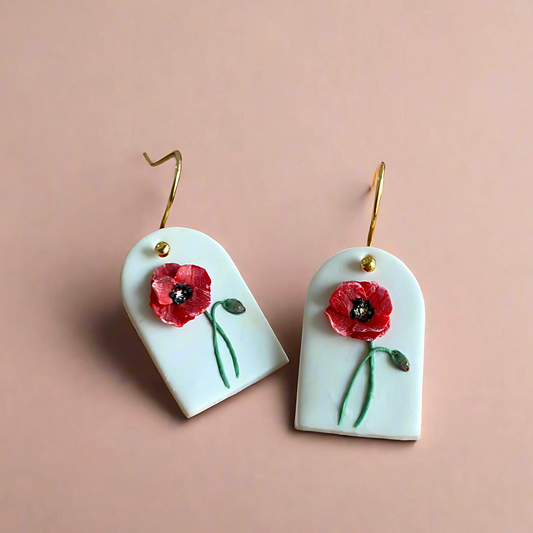 Red Poppy Drop Earrings