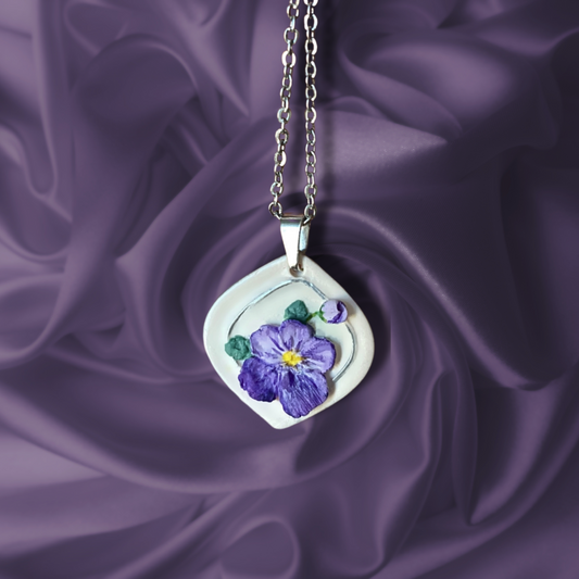 The Pansy Pendant with Hand Engraved Note